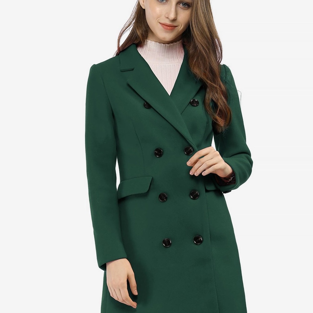 Allegra K Beautiful Green Double-Breasted Trench Coat